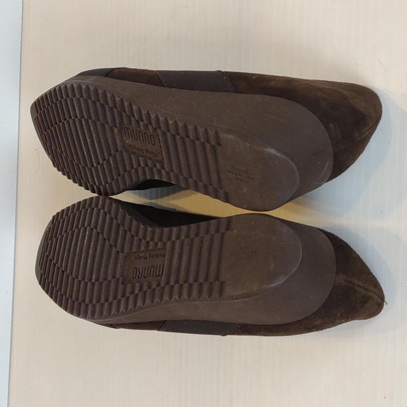 Munro American Zena Brwn Suede Slip-On Walking Wedge Black Elastic Crossing Gore - Picture 10 of 16